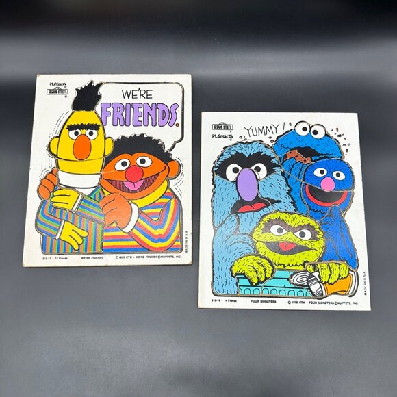 Playskool Other - Vintage 1976 Playskool Sesame Street Puzzles Bert Ernie Cookie Monster Grover
